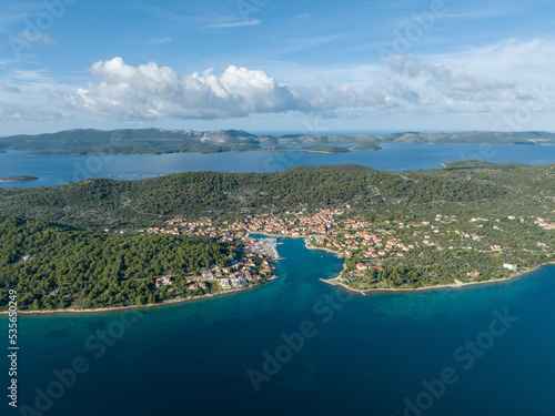 Fototapeta Naklejka Na Ścianę i Meble -  Croatia - Amazing Veli Iz town on the Otok Iz Island from drone view