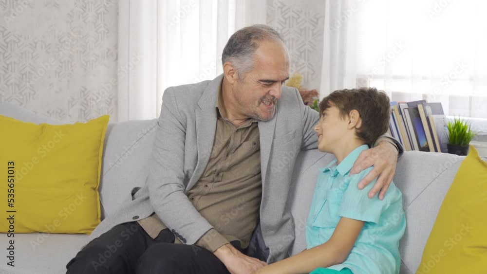 Grandparent relationship. The grandfather is chatting with his grandson.
Dede is chatting with his grandson and hugging him by kissing him.
Grandparent relationship. The grandfather is chatting with his grandson.
Dede is chatting with his grandson and hugging him by kissing him.