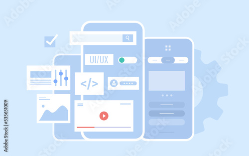 UI and UX design concept. Functional mobile application web interface design.  Flat vector illustration.