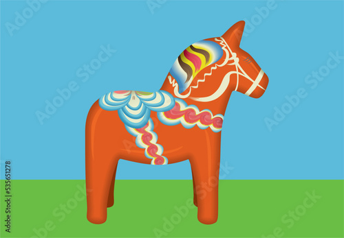 Old Swedish symbol with Dala häst (in English Dala horse). Is orginally made in wood and hand made with personal design, as this one. Could often be found as souvenir for Sweden. The horse is isolated photo