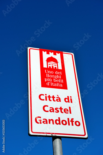 tourist information sign indicates one of the most beautiful villages in Italy Castel Gandolfo Lazio