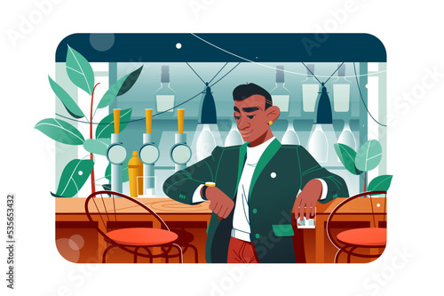 Smiling afro-american man waiting at meeting in bar