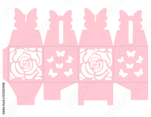 Rose Butterfly Box Template - SVG Vector 