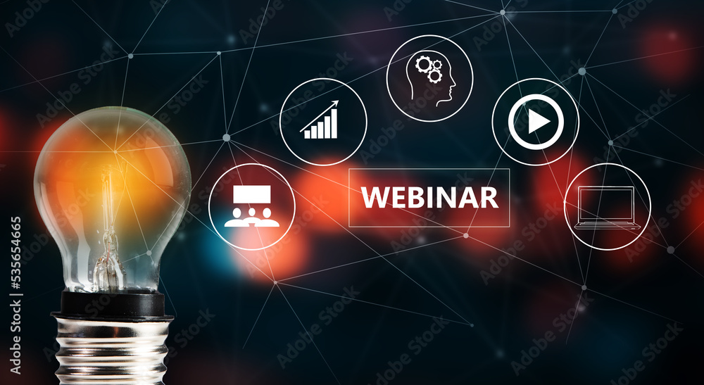 Fototapeta premium Glowing light bulb and webinar icons