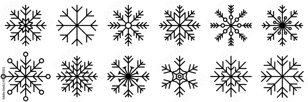 Snowflake variations icon collection. Snowflake icons set. Snowflake symbols. Snow icon. Frost winter background. Snowflakes ice crystal isolated. Vector illustration Snowflake variations icon collection. Snowflake icons set. Snowflake symbols. Snow icon. Frost winter background. Snowflakes ice crystal isolated. Vector illustration