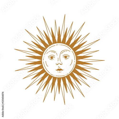 Sun vector linear illustration. Hand drawn celestial illustrations. Design elements for decoration in modern style. magical drawings. Vector modern print.