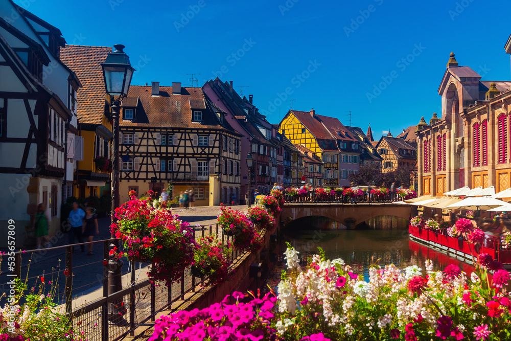 Picturesque nice square in Alsatian city of Colmar, France