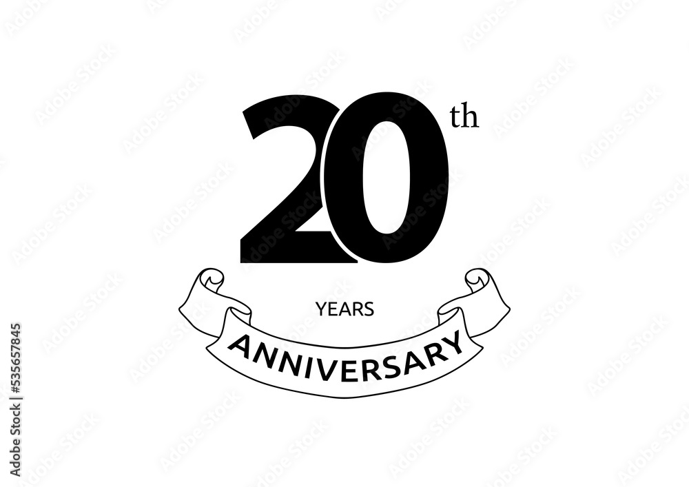Vector illustration of 20 years anniversary logo with black color on