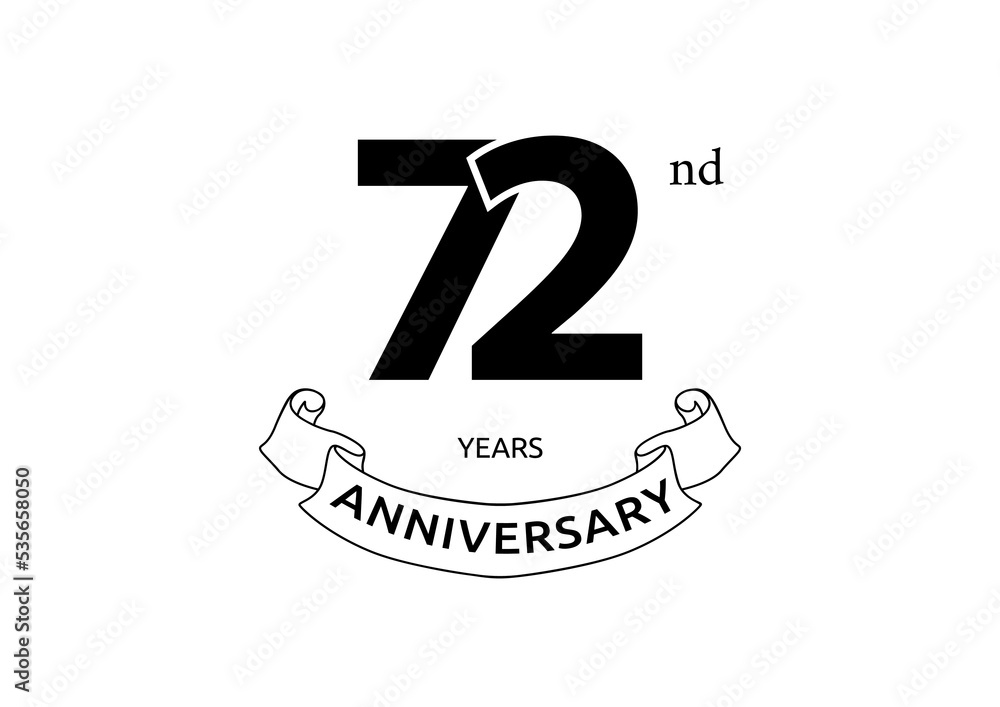 Vector illustration of 72 years anniversary logo with black color on white background. Black and white anniversary logo celebration. Good design for invitation, banner, web, greeting card, etc.
Vector illustration of 72 years anniversary logo with black color on white background. Black and white anniversary logo celebration. Good design for invitation, banner, web, greeting card, etc.