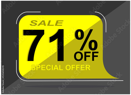 Sale tag 71% seventy one percent off, vector illustration, balloon shape.