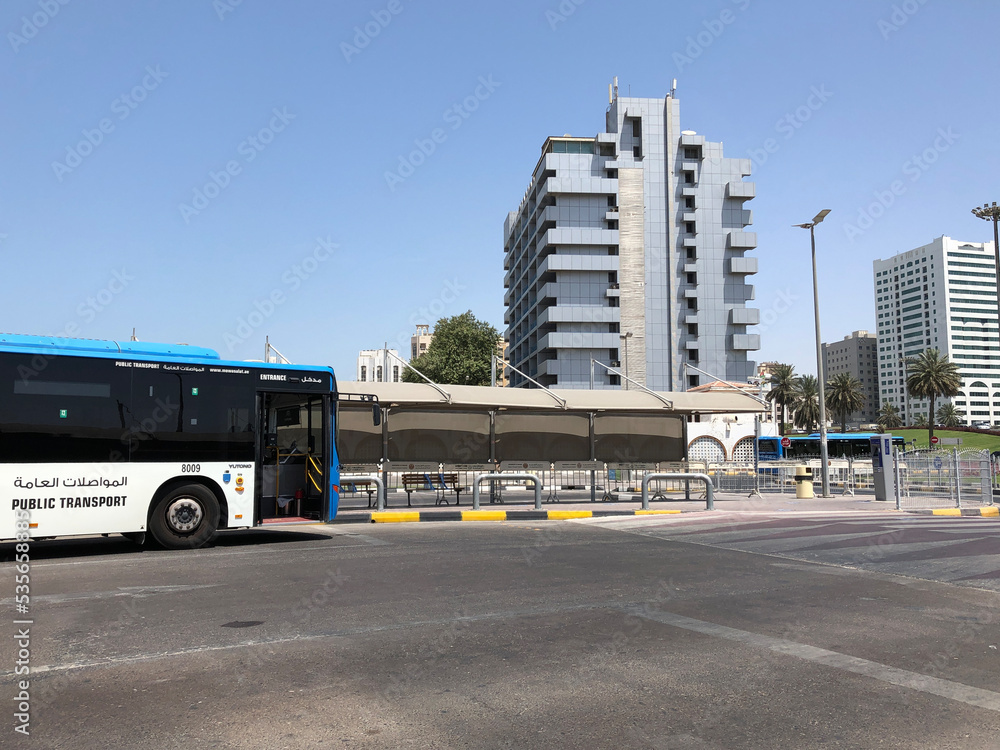 Sharjah Intercity bus at the Sharjah Bus Station. Sharjah, United Arab