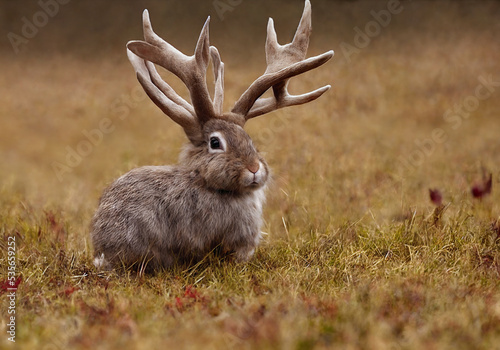 Photo of a Jackalope - A bunny rabbit with antlers, cross between Jackrabbit and an Antelope © Josh