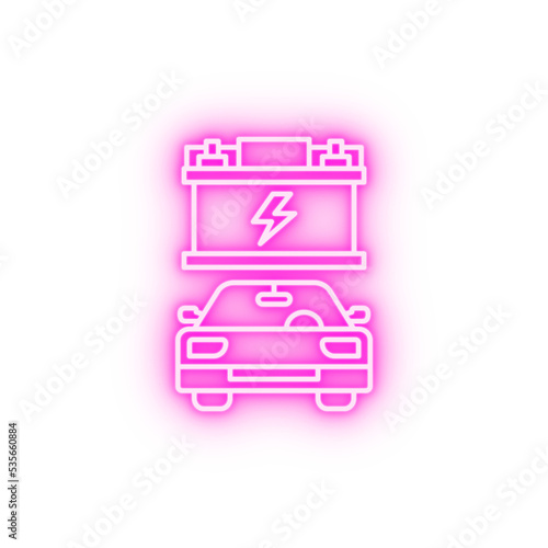 Car battery car repair neon icon