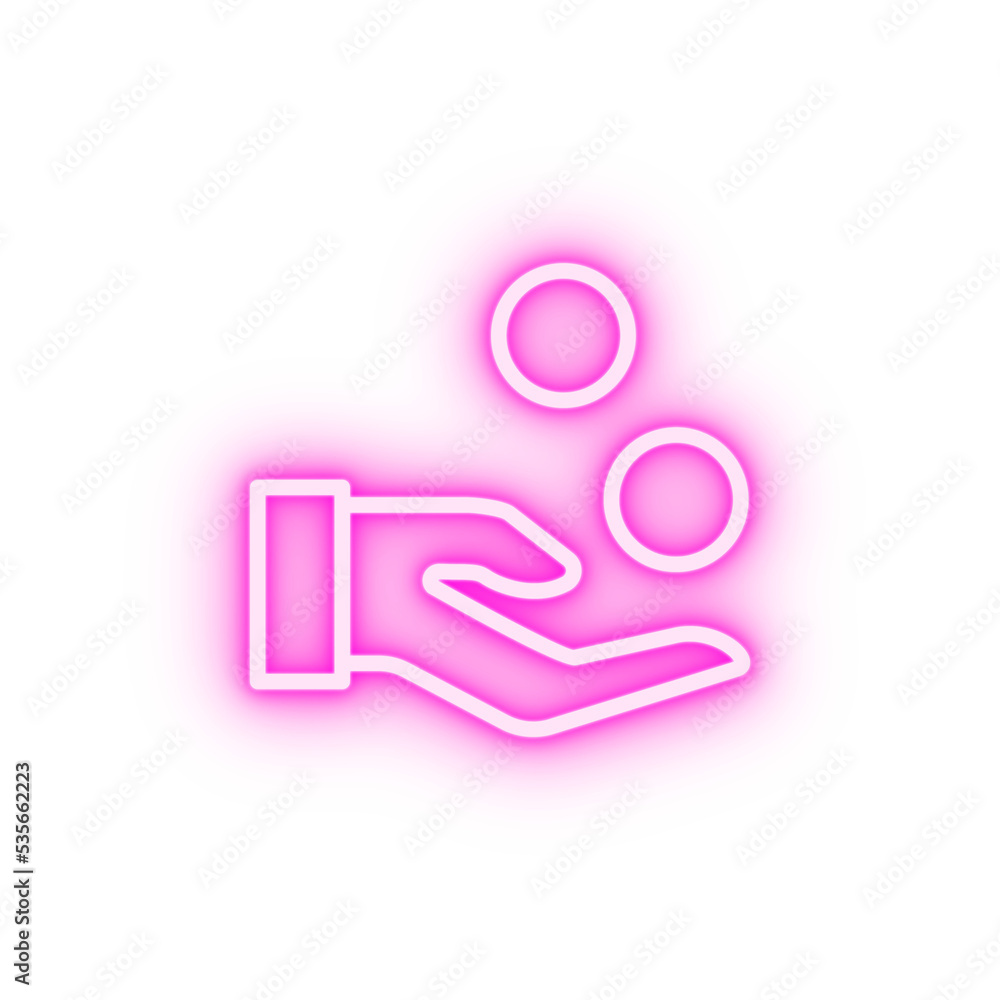 Charity hand coins Ramadan neon icon Charity hand coins Ramadan neon icon