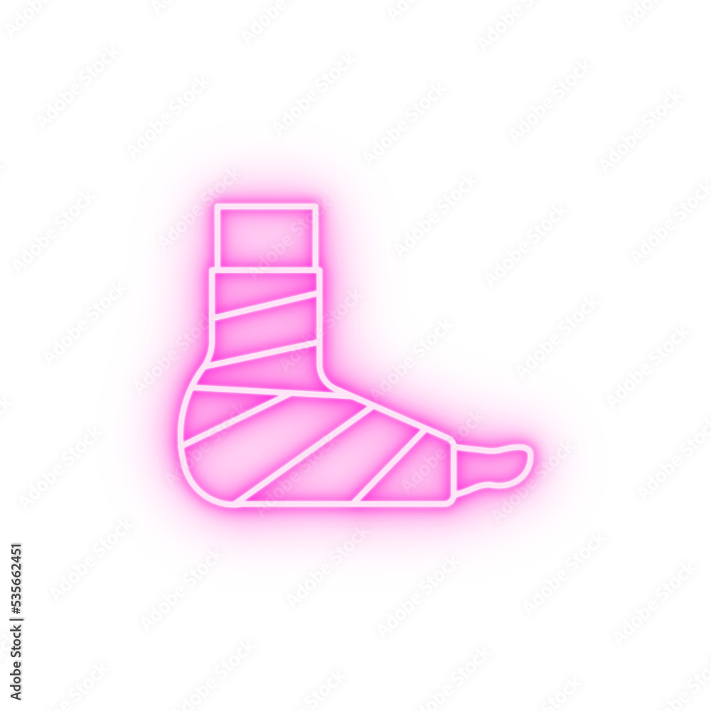 Bandage foot gypsum leg neon icon Bandage foot gypsum leg neon icon