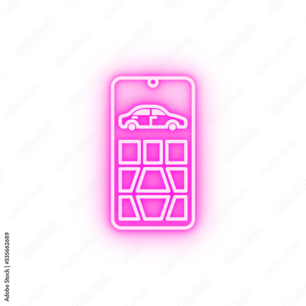 Controlling car mobile neon icon Controlling car mobile neon icon