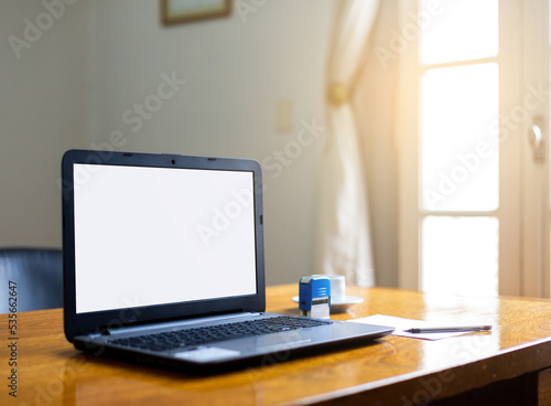 laptop at home office mock up online multimedia concept