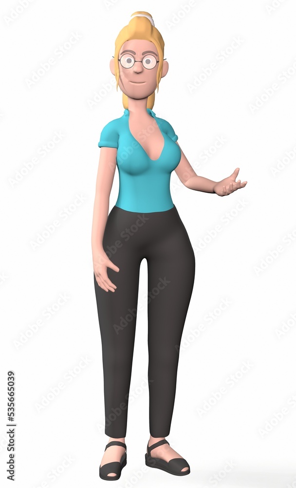 the girl points her hand at something on a white background 3d-rendering the girl points her hand at something on a white background 3d-rendering