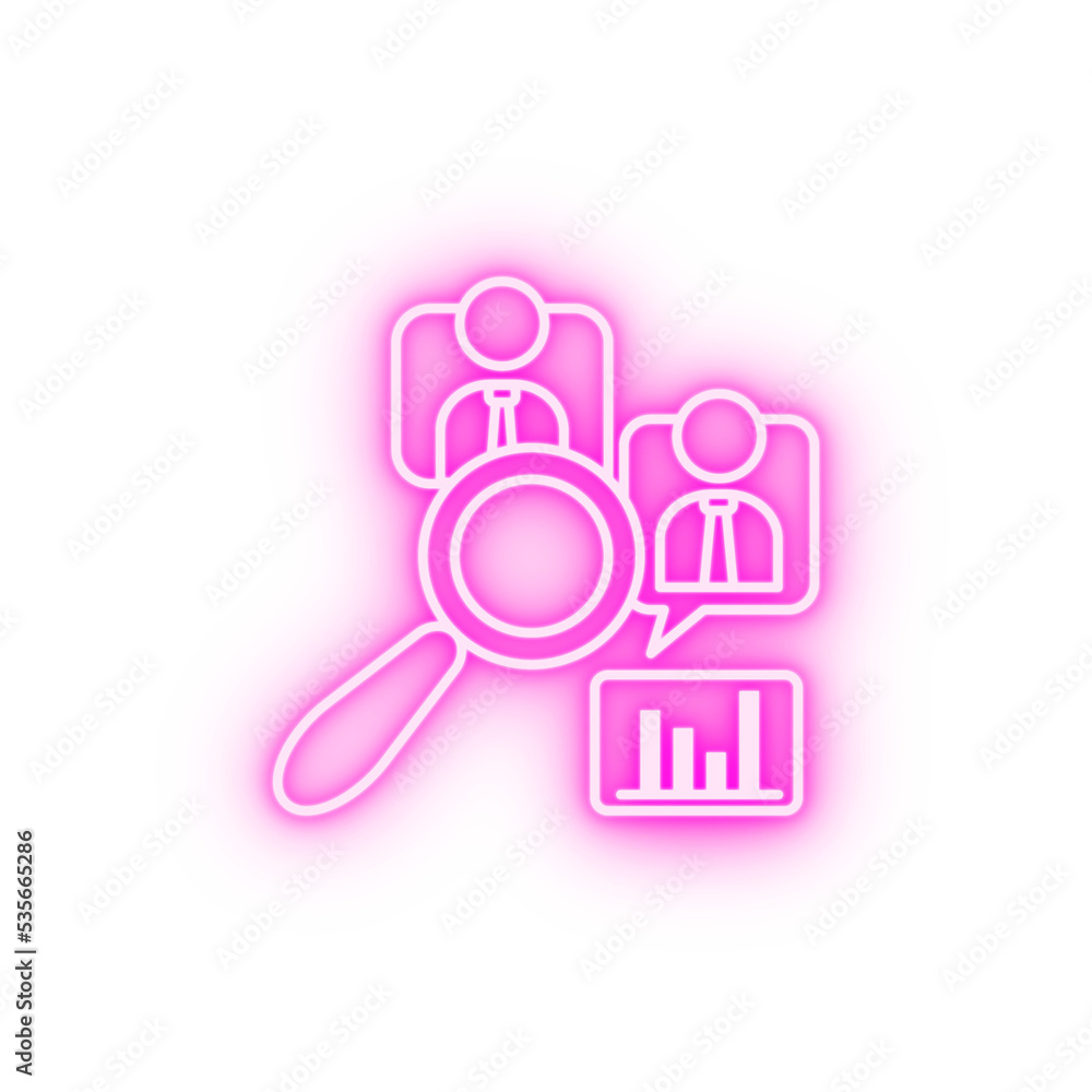 Qualitative research search neon icon Qualitative research search neon icon