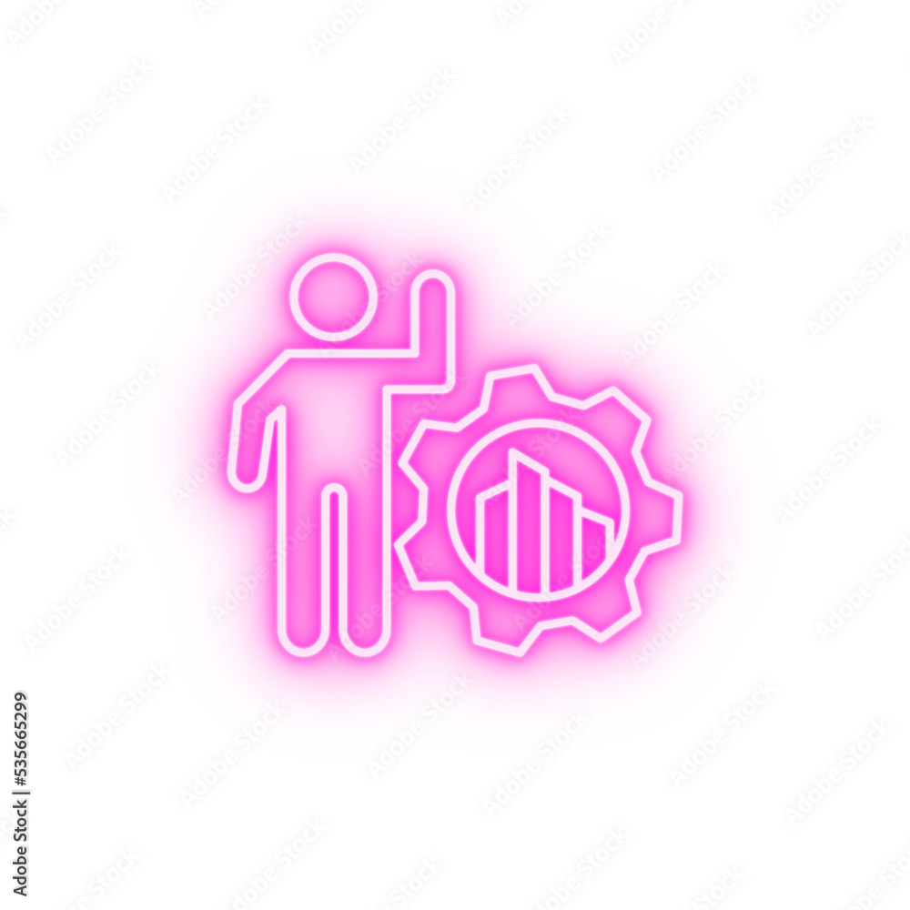 Bar graph statistics gear building neon icon Bar graph statistics gear building neon icon