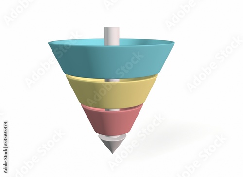 Funnel diagram three steps template. Clipart image isolated on white background 3d-rendering