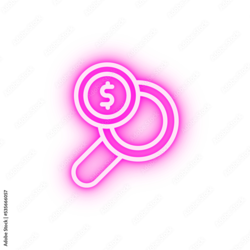 magnifier dollar coin neon icon magnifier dollar coin neon icon