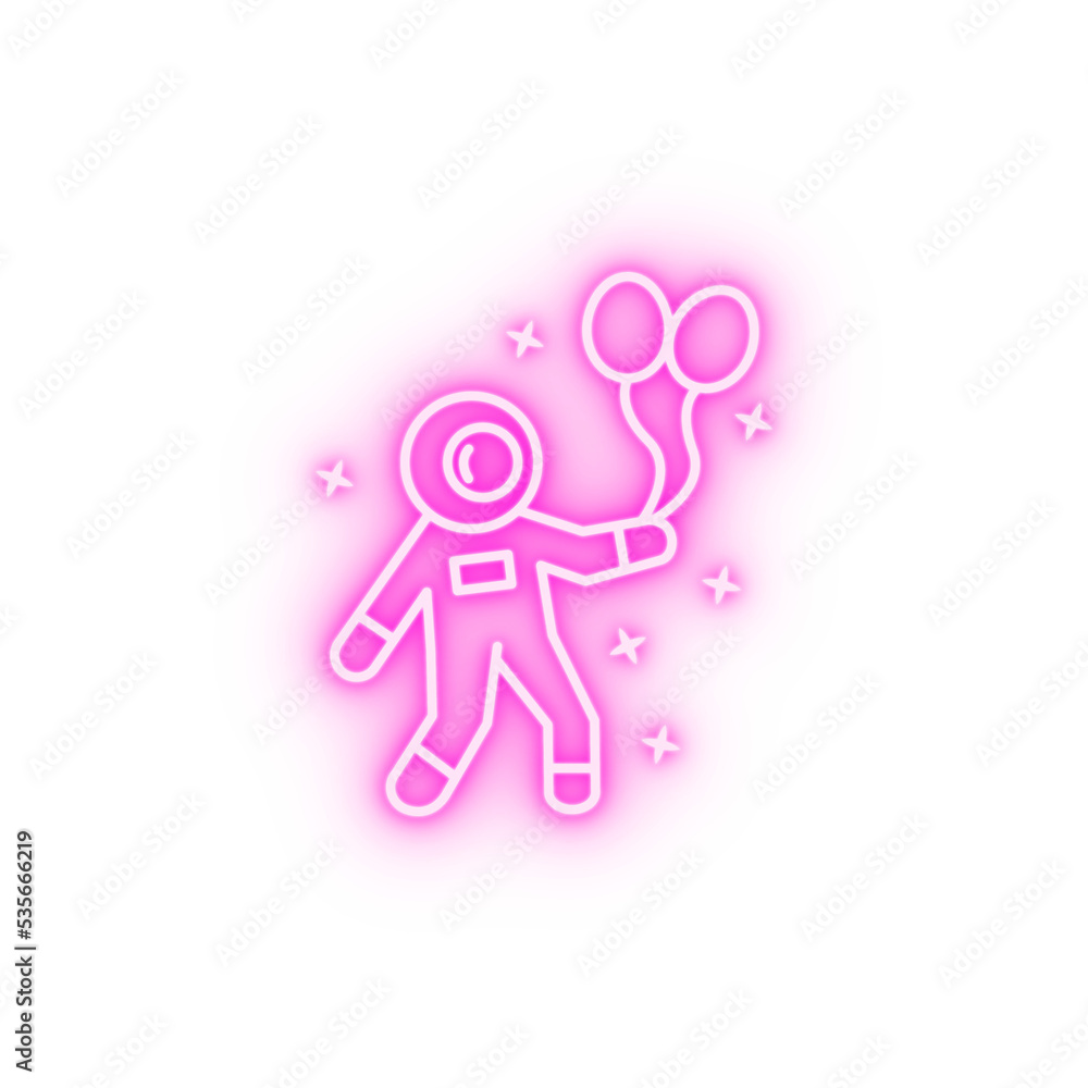 Balloon cosmonaut walk neon icon Balloon cosmonaut walk neon icon
