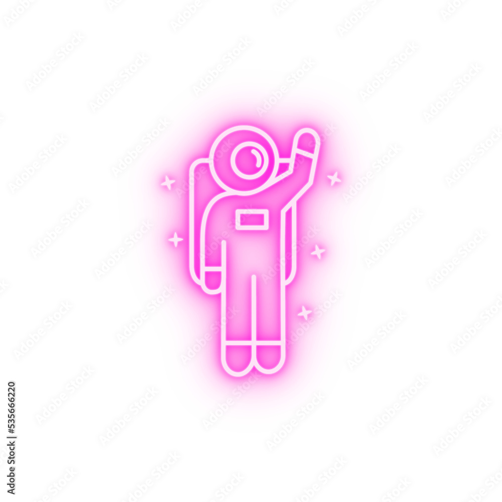 Astronaut greeting star neon icon