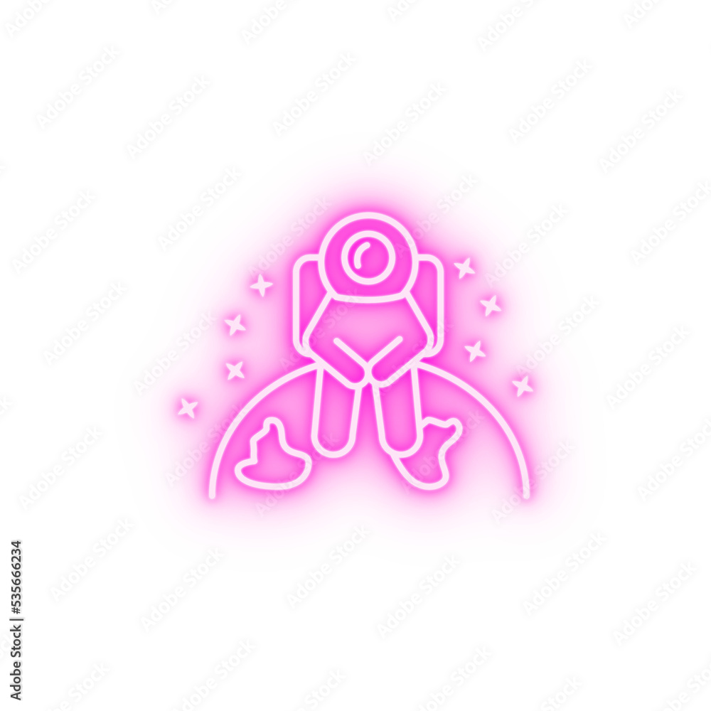 Cosmonaut sitting watch neon icon