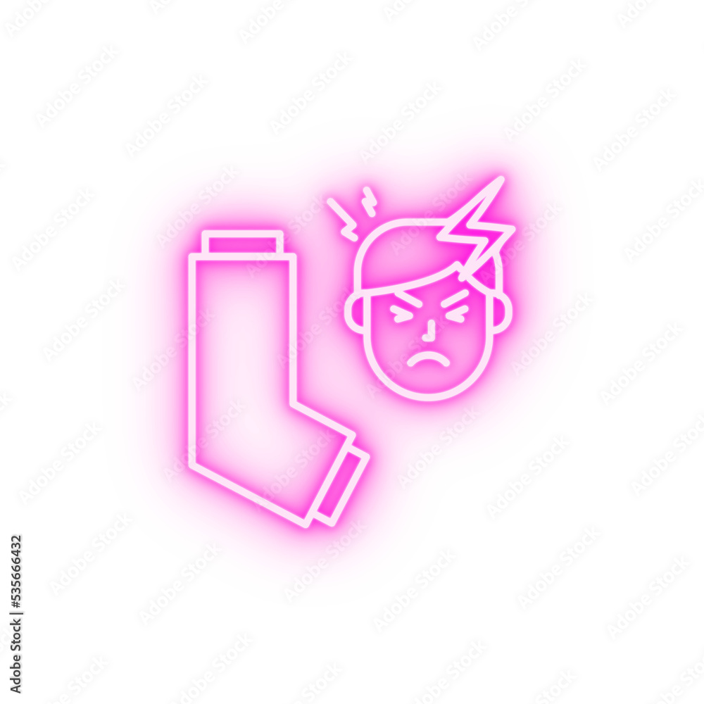 Inhaler allergic face neon icon Inhaler allergic face neon icon