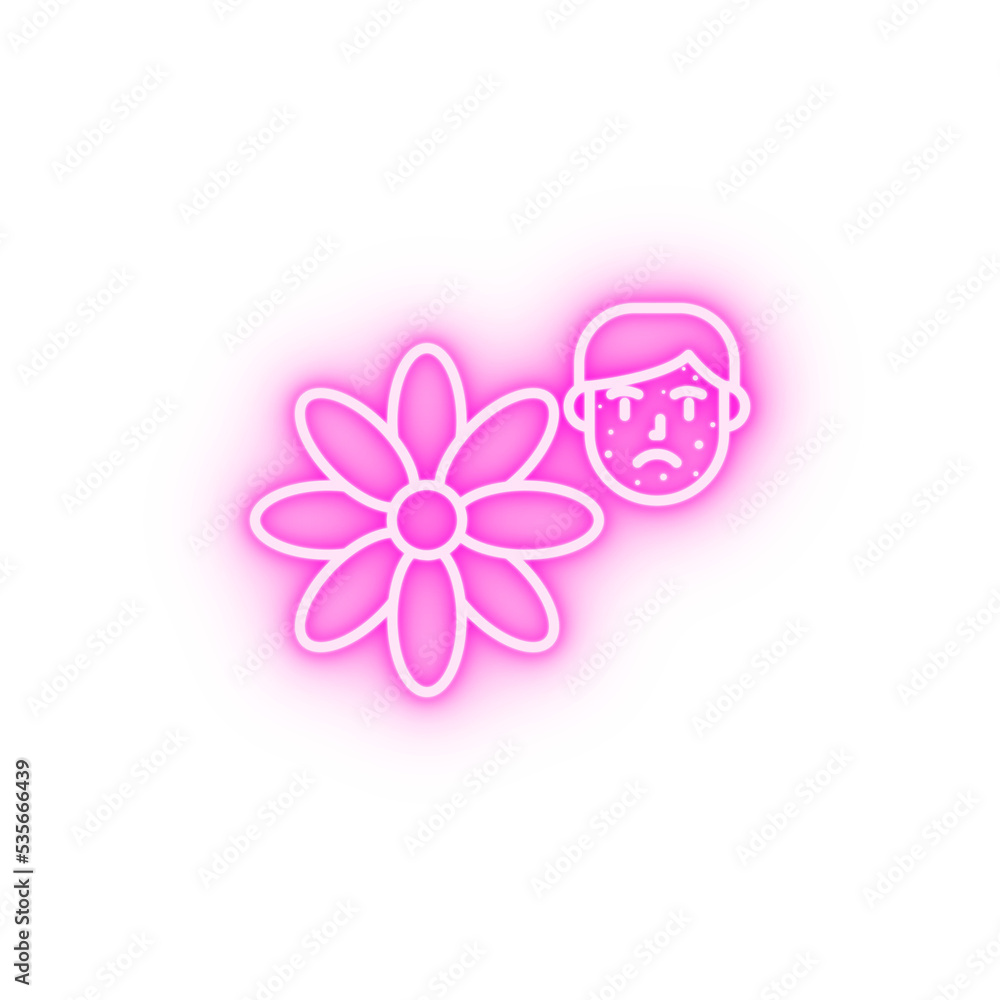 Flower allergic face neon icon Flower allergic face neon icon
