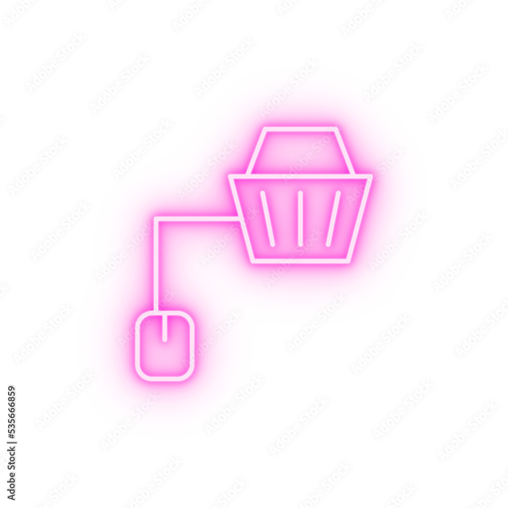 Mouse and shopping basket neon icon Mouse and shopping basket neon icon