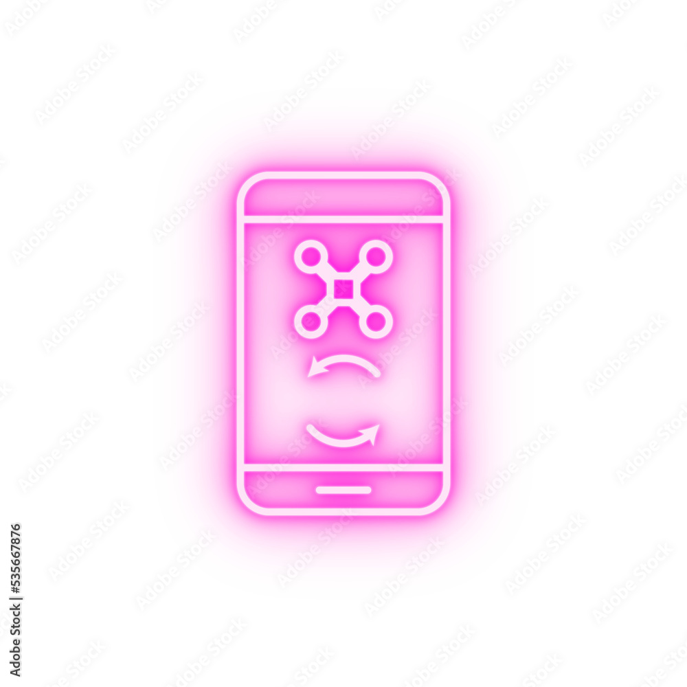 synchronization of the drone with the phone field outline neon icon synchronization of the drone with the phone field outline neon icon