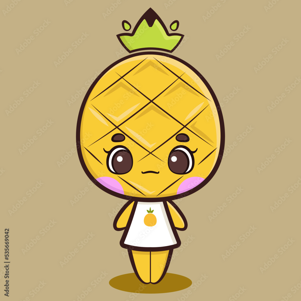 Cute pineapple girl is feeling happy. Tropical fruit cartoon vector