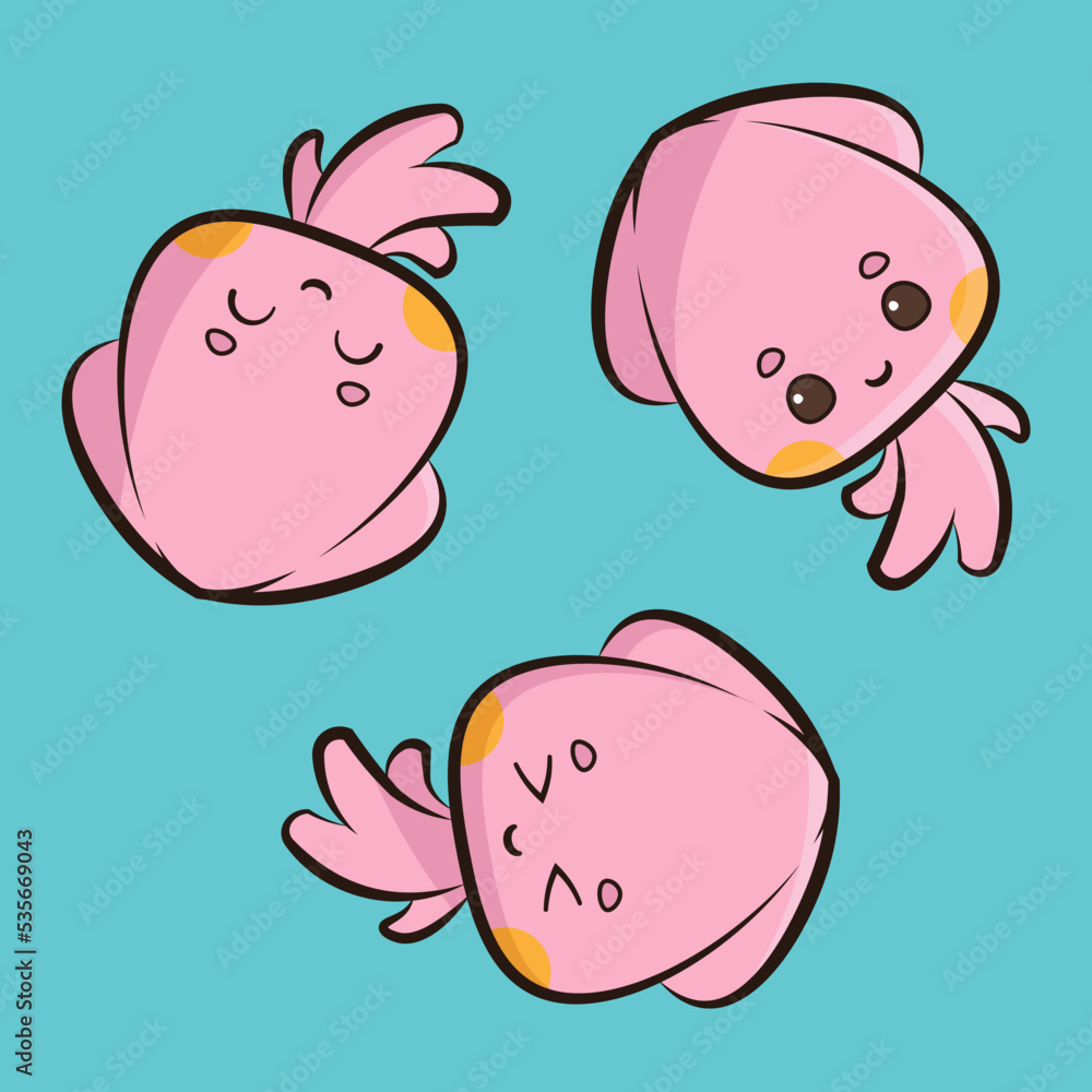 The squid trio are dancing in a circle. Cartoon vector illustration. Fit for mascot, children's book, icon, t-shirt design, etc. 