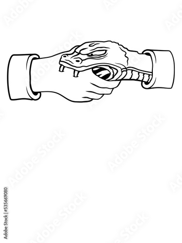 Händeschütteln Schlange beißt Hand 