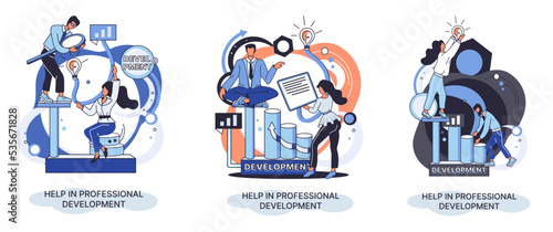 Help in professional development metaphor. Qualified employee training program. Refresher course. Human resource management organization. Business education workshop. School personality growth in team