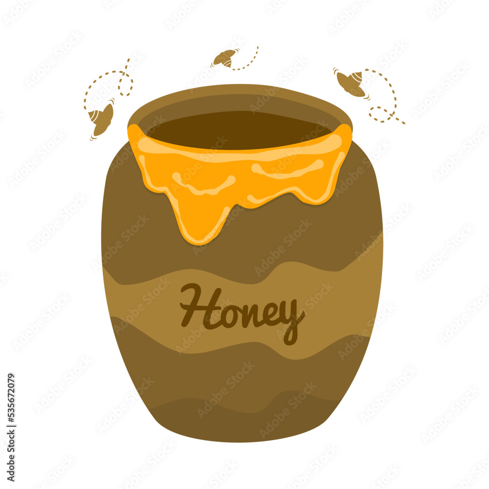 Honey barrel illustration vector. Cartoon Hand drawn style. Editable