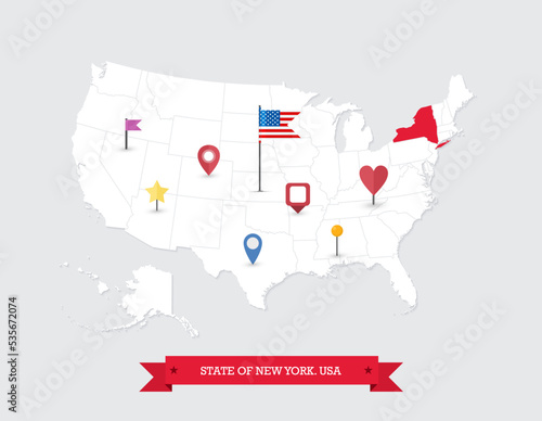 New York State map highlighted on USA map
