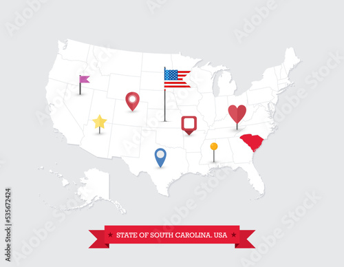 South Carolina State map highlighted on USA map