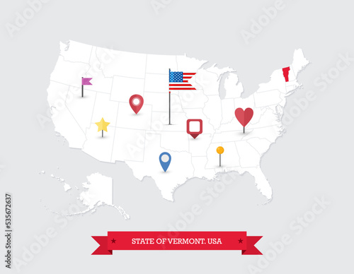 Vermont State map highlighted on USA map