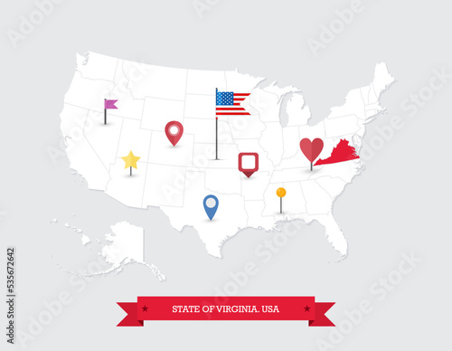 Virginia State map highlighted on USA map