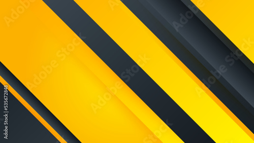 Abstract polygonal geometric banner with black yellow triangle shapes. Luxury dark blue with gold. Grey paper material layer with gold stripe background. 3d render