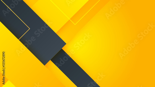 Modern black and yellow orange background. Futuristic black technology background with orange neon lines. Glowing vector banner design