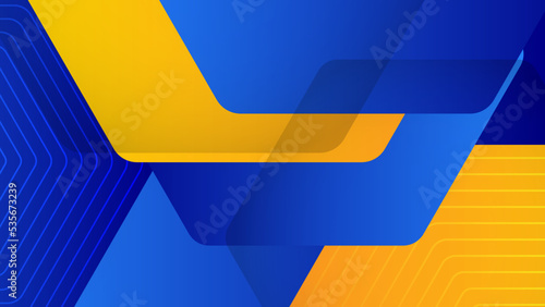 Abstract blue yellow and orange geometric shapes geometric light triangle line hexagon circle shape with futuristic concept presentation background