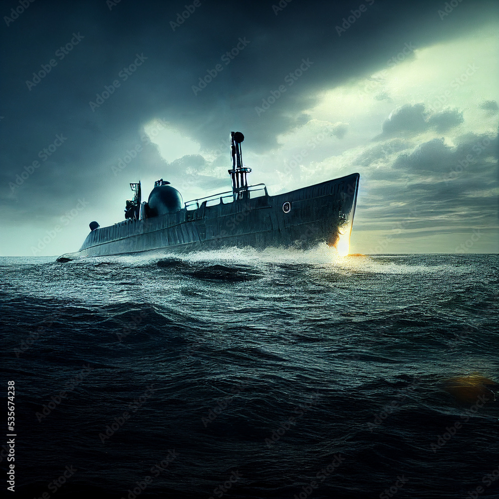 Fototapeta premium 3D rendering. Submarine docked for repairs