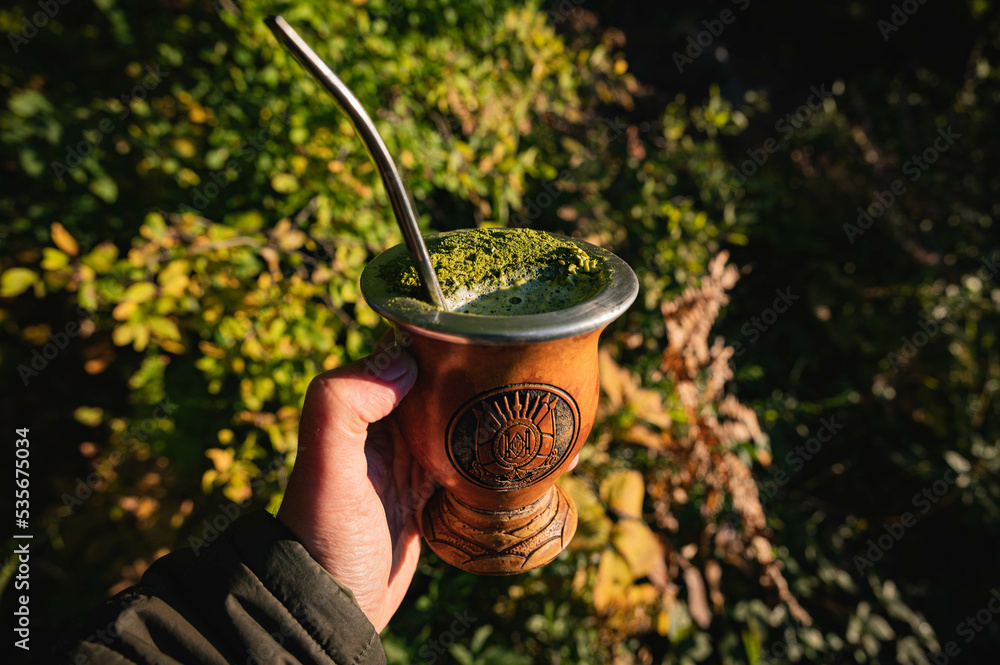 Traditional gaucho beverage / Chimarrão Gaúcho em cuia com o brasão do