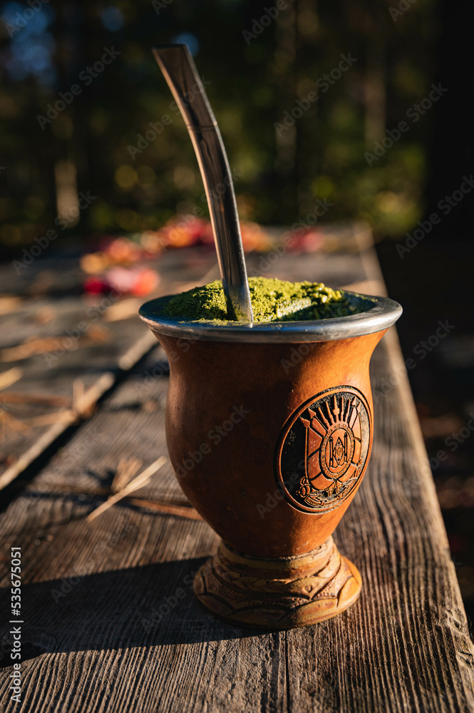 Traditional gaucho beverage / Chimarrão Gaúcho em cuia com o brasão do