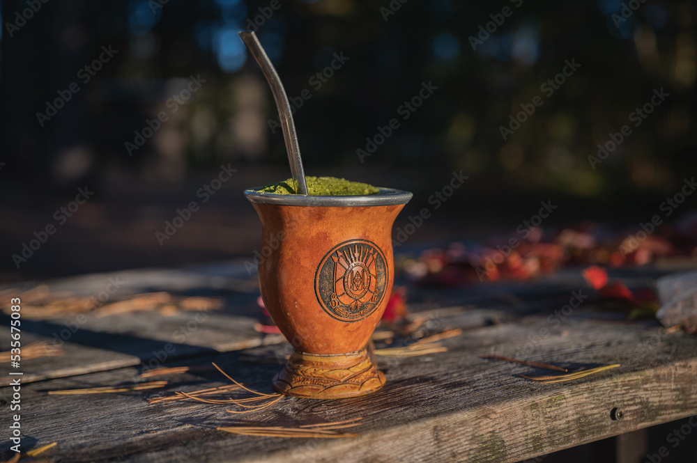 Traditional gaucho beverage / Chimarrão Gaúcho em cuia com o brasão do