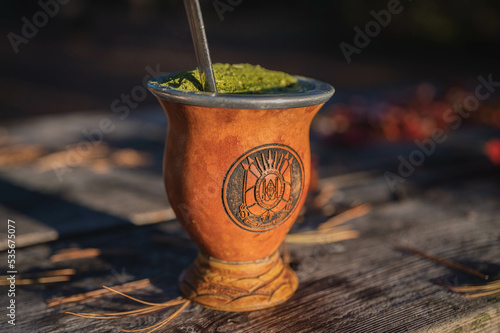 Traditional gaucho beverage / Chimarrão Gaúcho em cuia com o brasão do Rio Grande do Sul